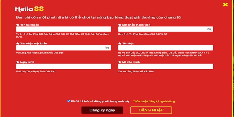 Cung cấp thông tin chính xác để đăng ký Hello88
