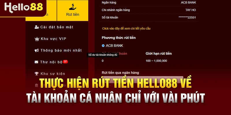 Các bước rút tiền Hello88 an toàn